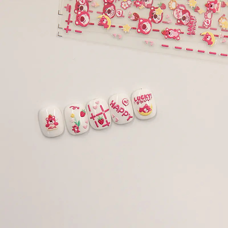 5D Strawberry Bear Nail Stickers for Cute Decor
