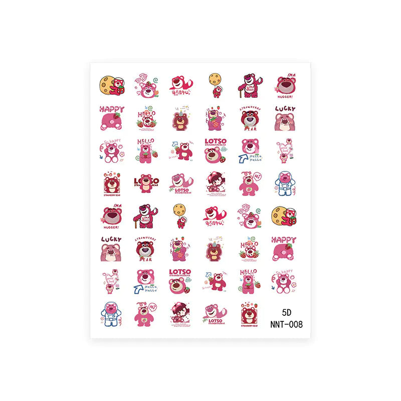 5D Strawberry Bear Nail Stickers for Cute Decor