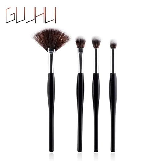 8-Piece Makeup Brush Set with Black Handle and Silver Tubes