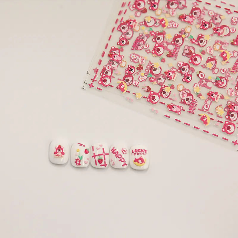 5D Strawberry Bear Nail Stickers for Cute Decor