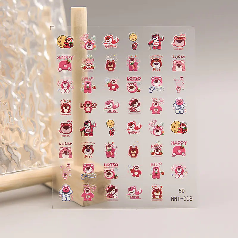 5D Strawberry Bear Nail Stickers for Cute Decor