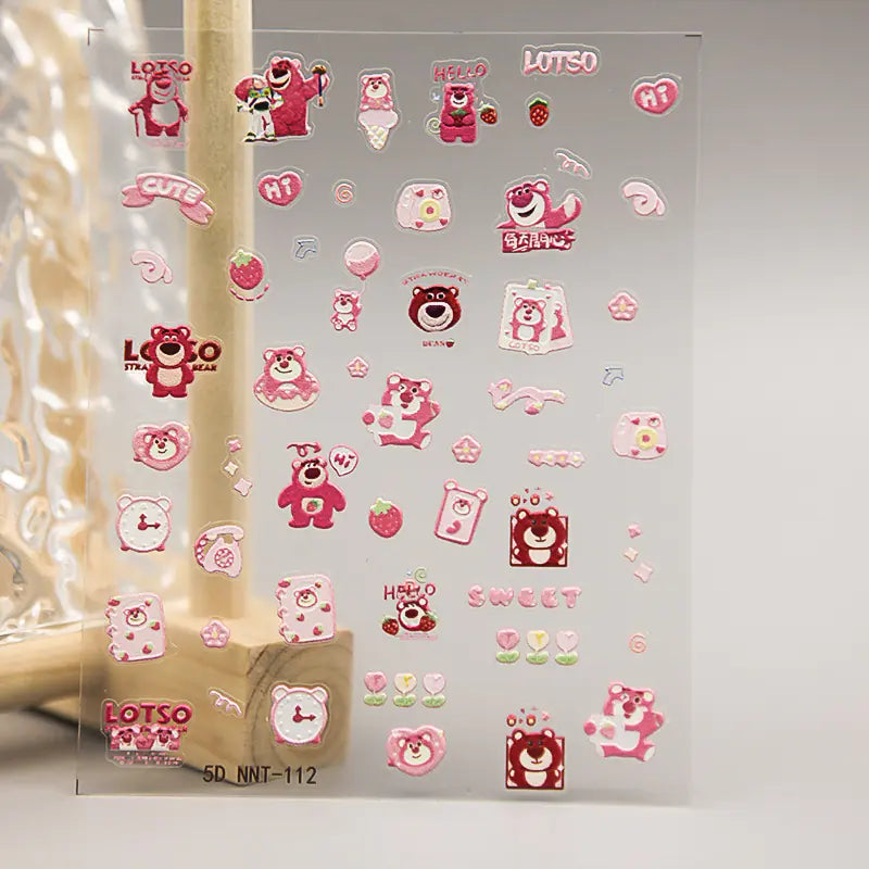 5D Strawberry Bear Nail Stickers for Cute Decor