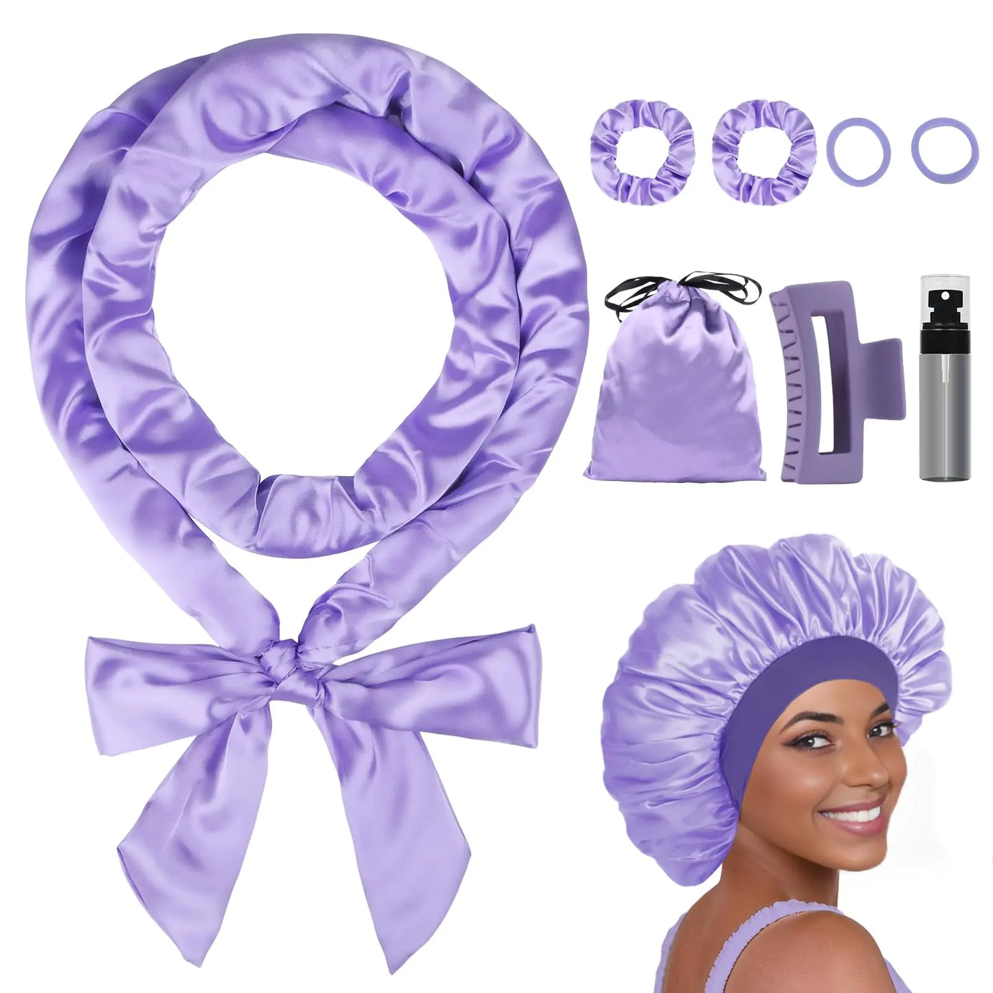 Satin Heatless Curling Set Heatless Curls Overnight Hair Curler 70" No Heat Curls Hair Curlers to Sleep in Overnight Curls Headband 9 Pcs Hair Curlers No Heat for Women All Hair Types